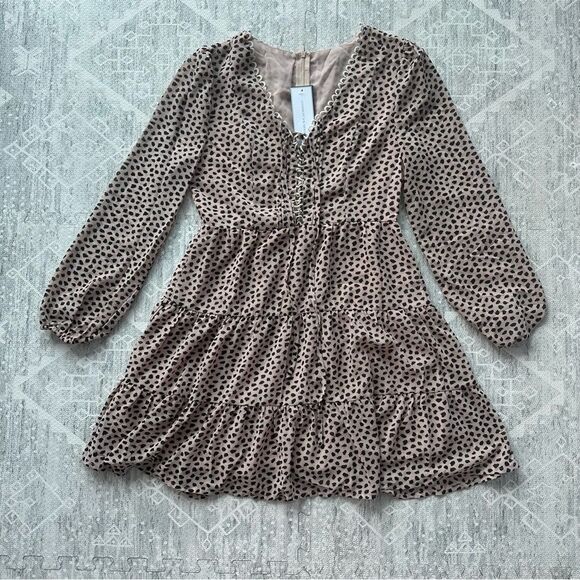 Hello Molly Size M Goodnight Macaroon Plans Tonight Leopard Lace Up Tiered Dress - Picture 6 of 12
